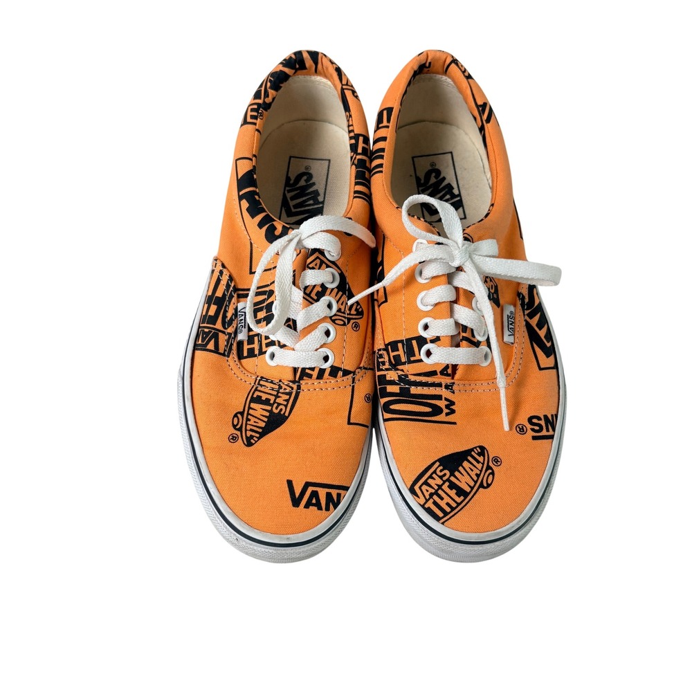 Vans Era Sneakers Men 7.5 Women 9 Orange Black Logo Print Canvas Low Top